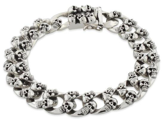 Sterling Silver Skull Curb Chain Bracelet