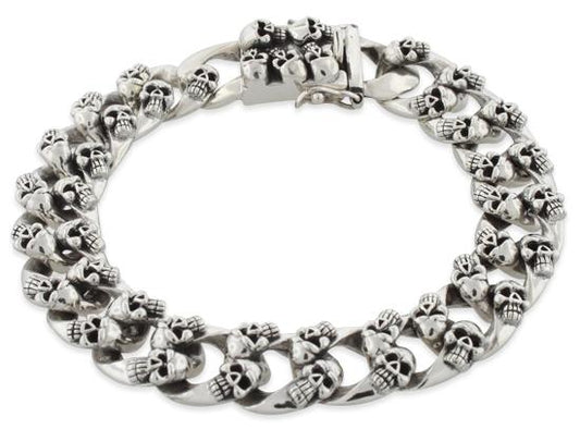 Sterling Silver Skull Curb Chain Bracelet