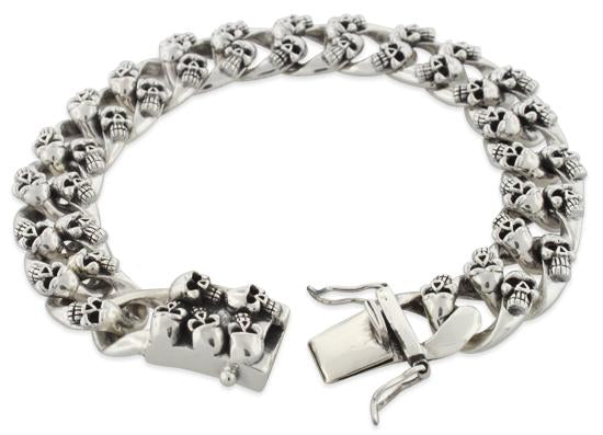 Sterling Silver Skull Curb Chain Bracelet