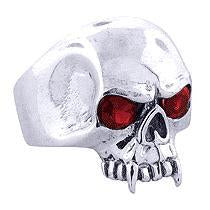 Sterling Silver Skull Fang Ring with Stone Eyes