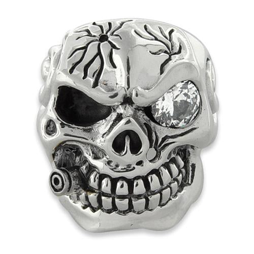 Sterling Silver Skull Ring - CZ Eye