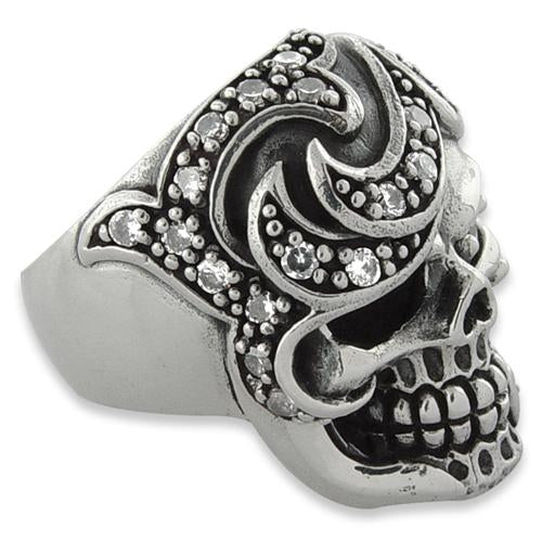 Sterling Silver Skull Ring with Cubic Zirconia