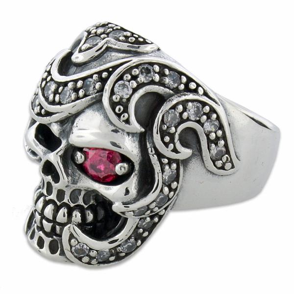 Sterling Silver Skull Ring with Cubic Zirconia