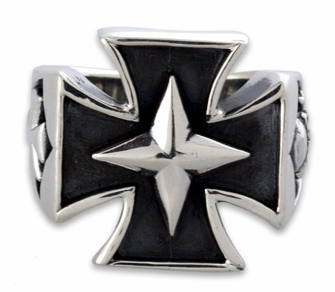 Sterling Silver Skull - Star - Iron Cross Ring