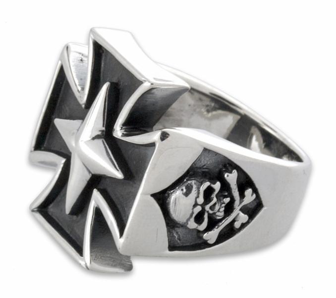 Sterling Silver Skull - Star - Iron Cross Ring