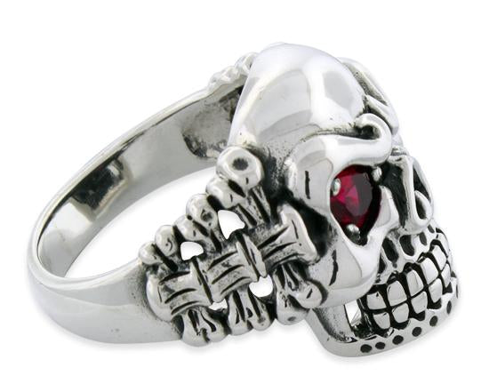 Sterling Silver Skull Vertebrae CZ Ring