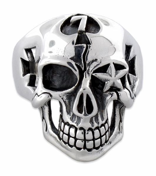 Sterling Silver Spade Lucky 7 Skull Ring