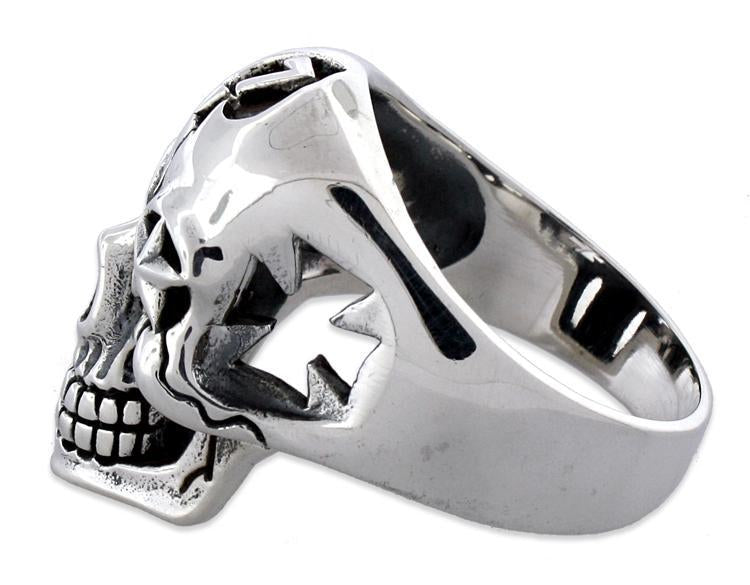 Sterling Silver Spade Lucky 7 Skull Ring