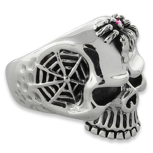 Sterling Silver Spidery Skull Ring with Cubic Zirconia