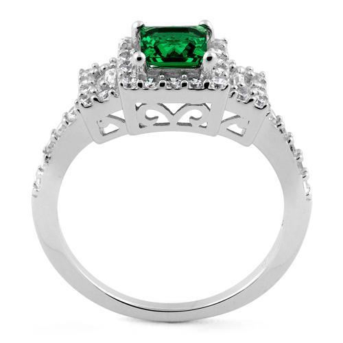 Sterling Silver Square Emerald CZ Cushion Engagement Ring