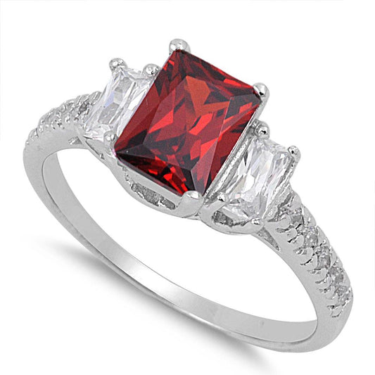 Sterling Silver Square Garnet Engagement Ring