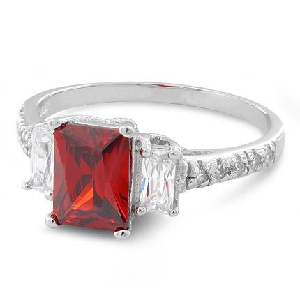 Sterling Silver Square Garnet Engagement Ring