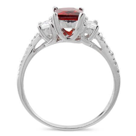 Sterling Silver Square Garnet Engagement Ring