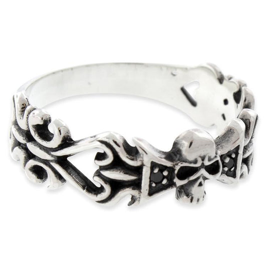 Sterling Silver Thin Fleuron Skull Ring