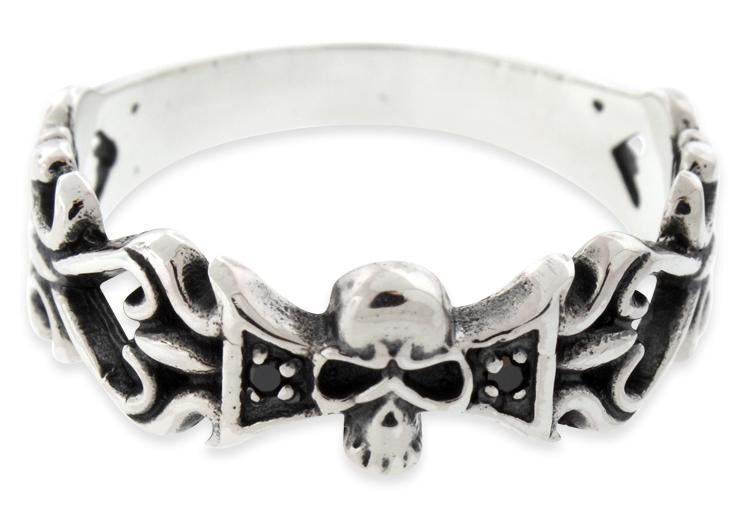 Sterling Silver Thin Fleuron Skull Ring