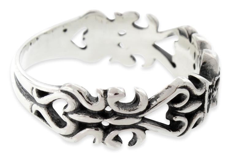Sterling Silver Thin Fleuron Skull Ring