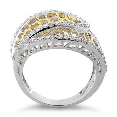 Sterling Silver Two Tone Freeform CZ Ring