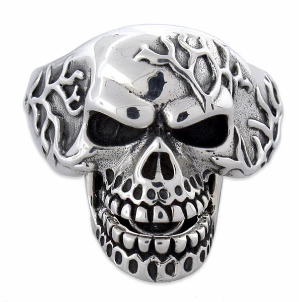 Sterling Silver Vein Skull Ring w/ Moveable Jaw