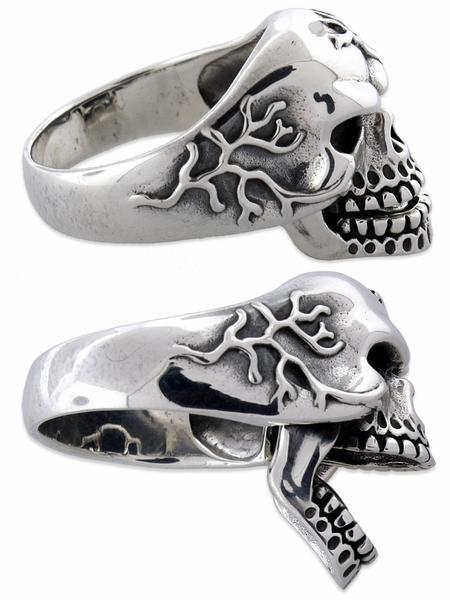Sterling Silver Vein Skull Ring w/ Moveable Jaw
