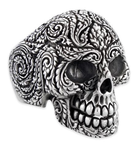 Sterling Silver Vines Skull Ring