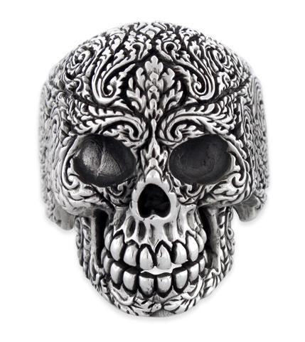 Sterling Silver Vines Skull Ring