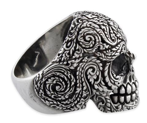Sterling Silver Vines Skull Ring