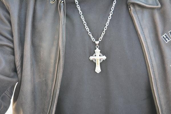 2.75" Catholic Cross Imitation Ruby Stone with Necklace 26" Stainless Steel Religious Jewelry