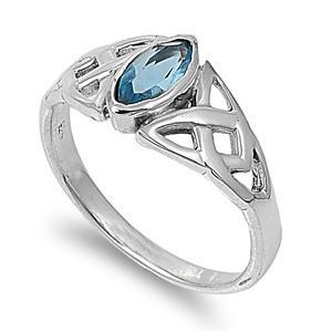 Sterling Silver Aquamarine Celtic Design CZ Ring
