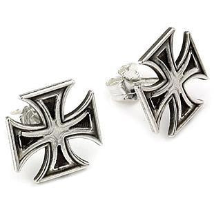 Sterling Silver Biker Iron Cross Stud Earrings