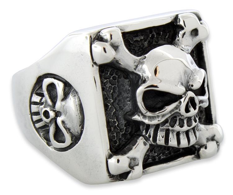 Sterling Silver Framed Crossbones Skull Ring