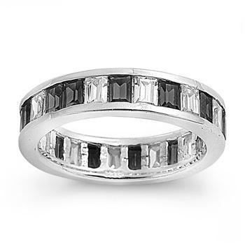 Sterling Silver Black and White Eternity CZ Ring