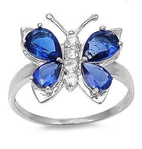 Sterling Silver Blue Butterfly CZ Ring
