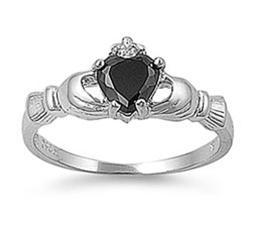 Sterling Silver Claddagh Black Heart CZ Ring