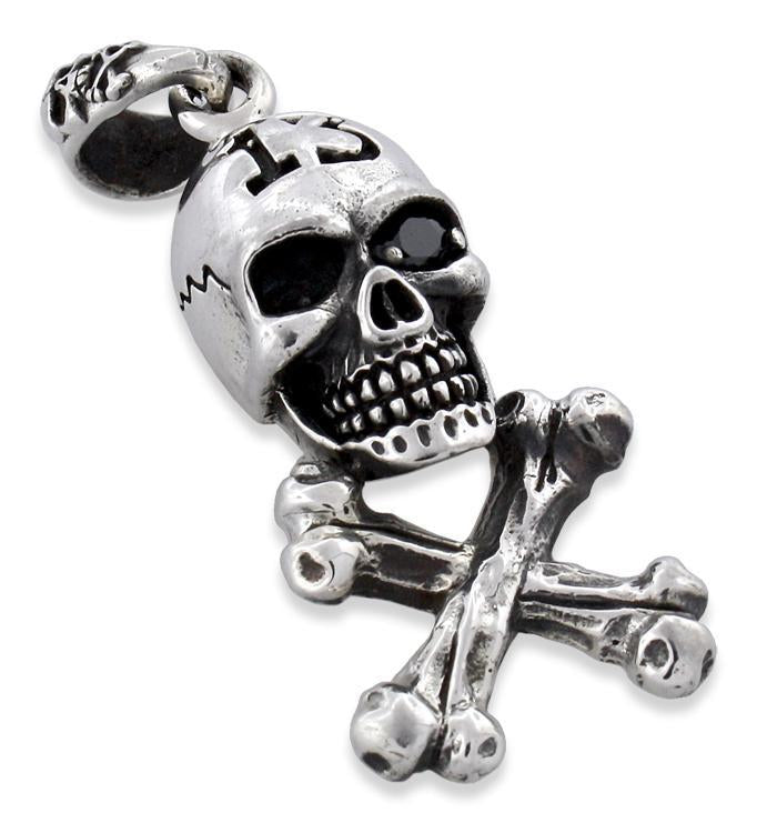 Sterling Silver Cross Bones Number 13 Skull Pendant
