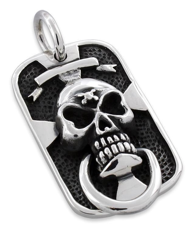 Sterling Silver Dogtag Skull Pendant