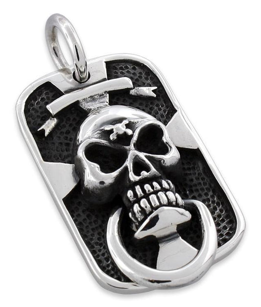 Sterling Silver Dogtag Skull Pendant