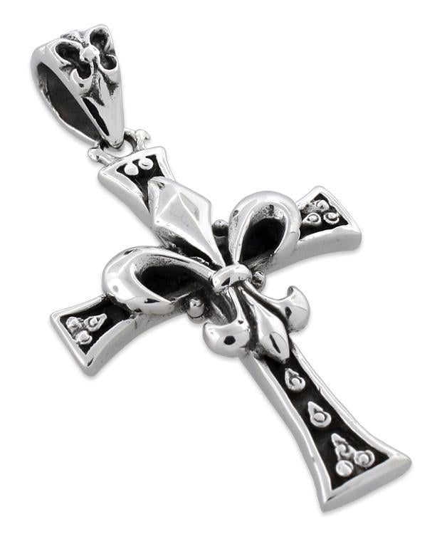 Sterling Silver Fleur-de-lis Cross Pendant
