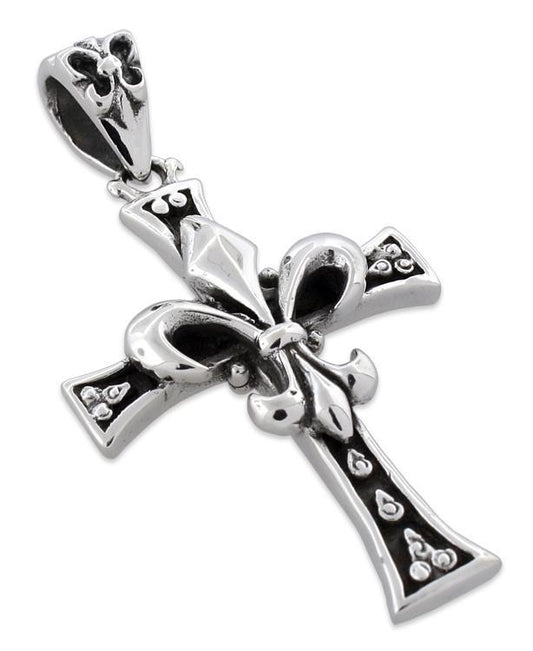 Sterling Silver Fleur-de-lis Cross Pendant