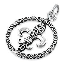 Sterling Silver Fleur De Lis Round Pendant