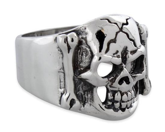 Sterling Silver Angry Skull Biker Ring