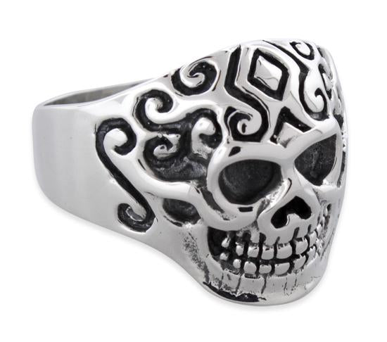 Sterling Silver Crazy Design Biker Skull Ring