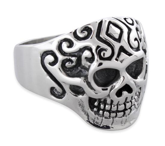 Sterling Silver Crazy Design Biker Skull Ring