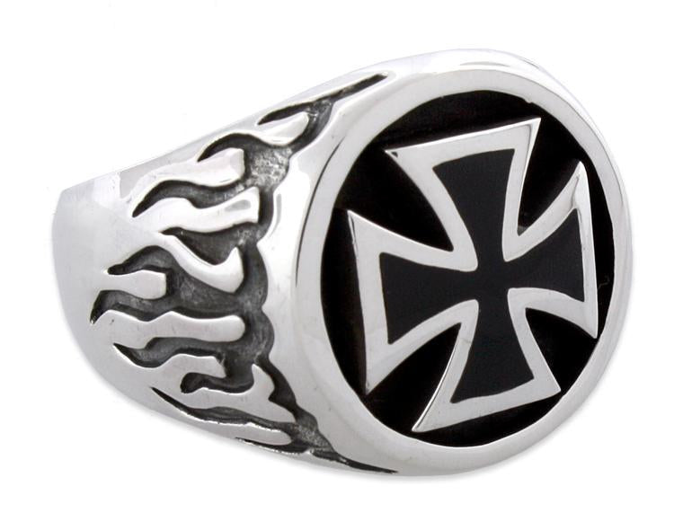Sterling Silver Flaming Iron Cross Ring