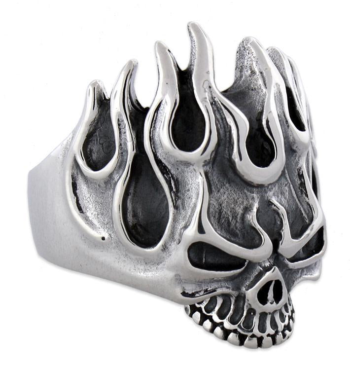 Sterling Silver Flaming Skull Ring