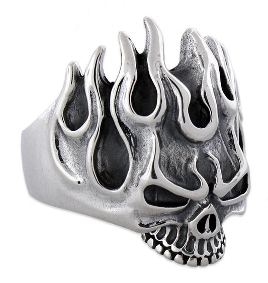 Sterling Silver Flaming Skull Ring