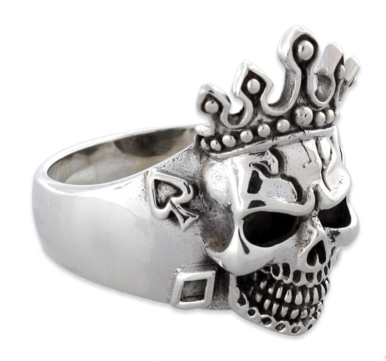 Sterling Silver King of Cards Skull Ring