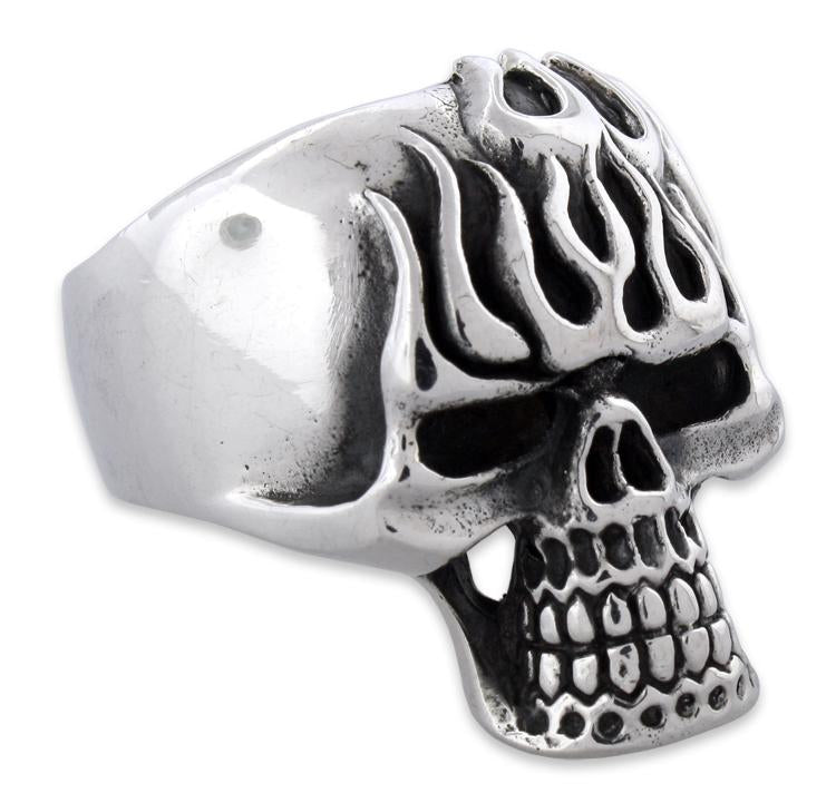Sterling Silver On Fire Skull Ring