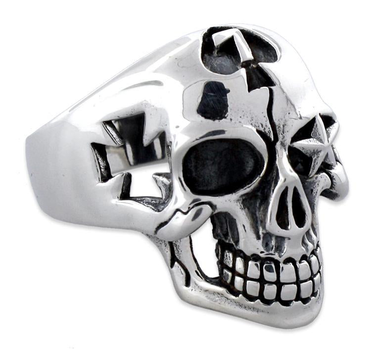 Sterling Silver Spade Lucky 7 Skull Ring