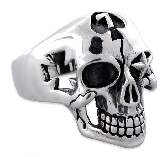 Sterling Silver Spade Lucky 7 Skull Ring
