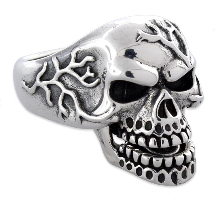 Sterling Silver Vein Skull Ring w/ Moveable Jaw